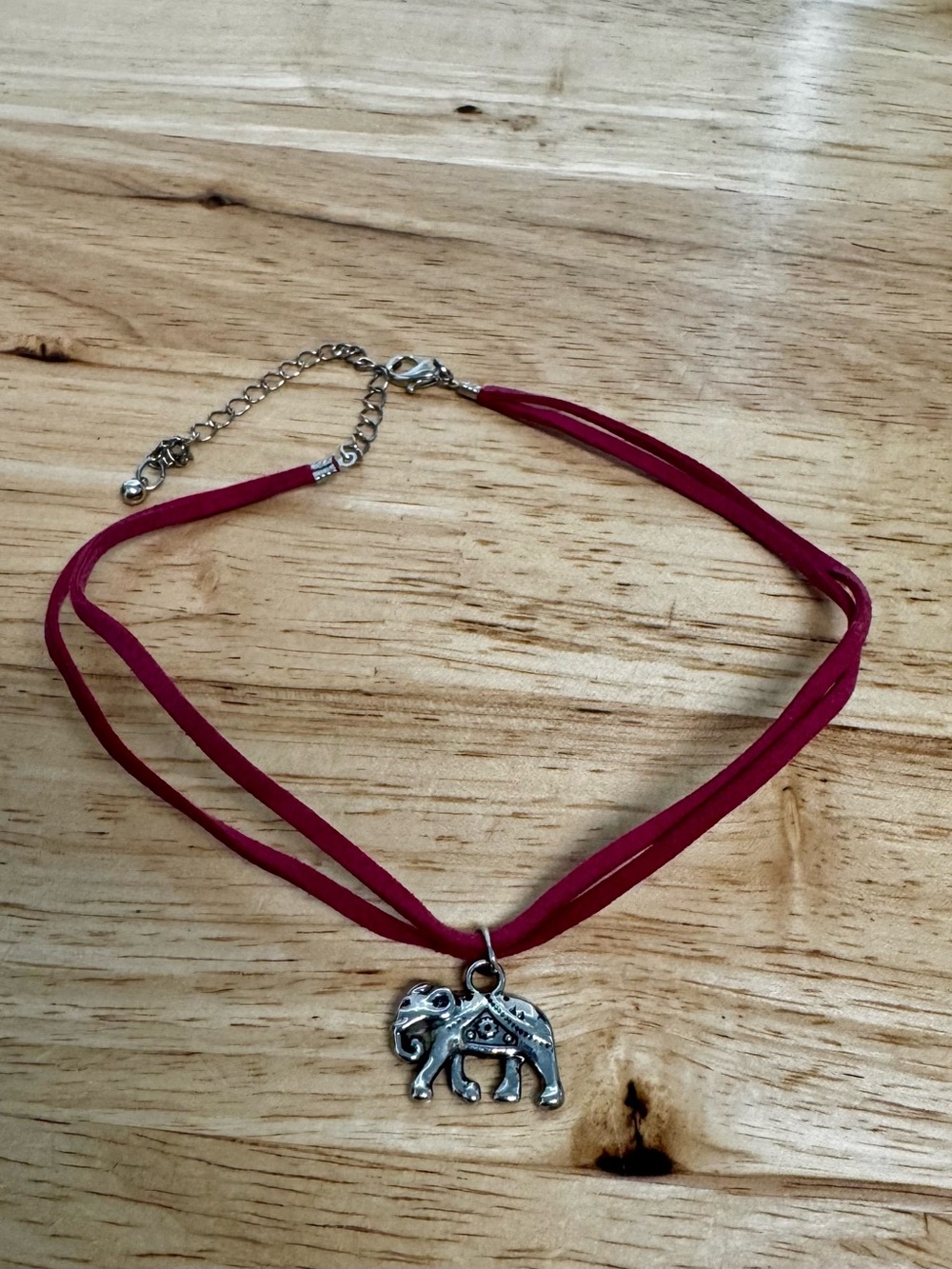 Boho Elephant Charm Bracelet in Fuchsia Cord